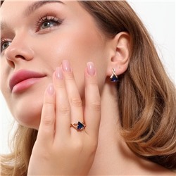 Комплект ювелирной бижутерии коллекция "Дубай" серьги и кольцо 18 р, покрытие позолота, вставка: фианиты, цвет: синий и прозрачный, арт.215.403-18