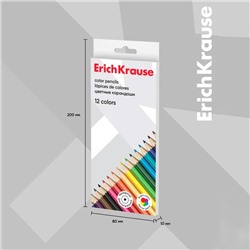 Карандаши 12 цветов ErichKrause Basic, дерево, шестигранные, 2.6 мм грифель, картонная упаковка, европодвес