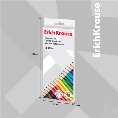 Карандаши 12 цветов ErichKrause Basic, дерево, шестигранные, 2.6 мм грифель, картонная упаковка, европодвес