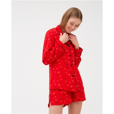 Пижама женская (рубашка, шорты) MINAKU: Light touch, размер 48, красная