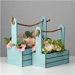 Подарочный ящик «Прованс», деревянный, ручка - канат, голубой, набор 2 шт.