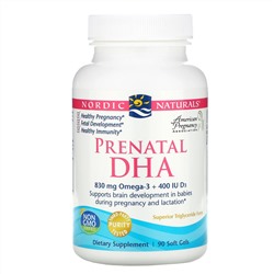 Nordic Naturals, пренатальная ДГК, без добавок, 830 мг, 90 капсул