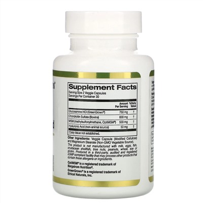 California Gold Nutrition, глюкозамин, хондроитин и МСМ с гиалуроновой кислотой, 60 растительных капсул