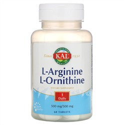 KAL, L-Arginine L-Ornithine, 500 mg /500 mg, 60 Tablets