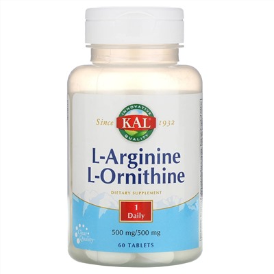 KAL, L-Arginine L-Ornithine, 500 mg /500 mg, 60 Tablets