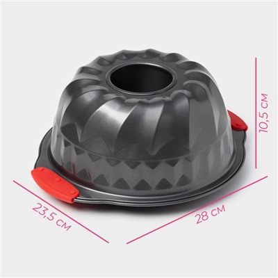 Форма для выпечки Доляна «Немецкий кекс. Забота», 28×23.5×10.5 см, с силиконовыми ручками, антипригарное покрытие, чёрная