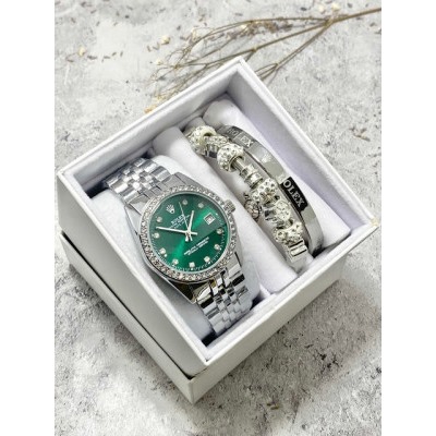 Подарочный набор для женщин часы, 2 браслета + коробка #22861794