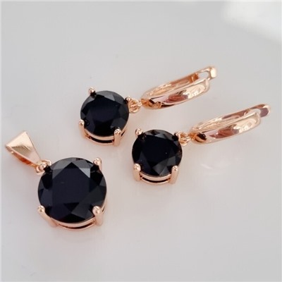 Комплект ювелирная бижутерия коллекция  "Дубай" серьги и кулон, покрытие: позолота, вставка: фианиты, цвет: черный, арт.215.436