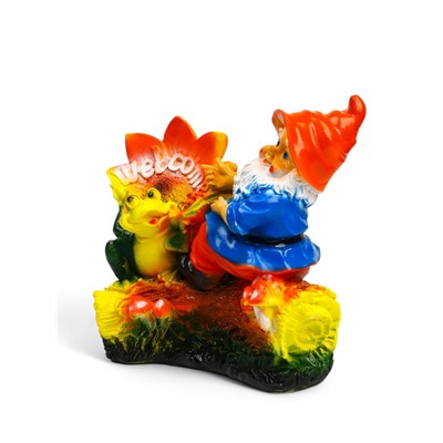 Садовая фигура из гипса «Гном с лягушкой на бревне», 25×12×26 см