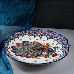 Ляган узбекский Риштанская Керамика «Жар птица», d=42 см, рифлёный, синий