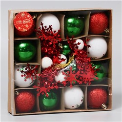 Ёлочные игрушки «Каникулы», шары новогодние, d=6 и 2.5 см, 21 шт., узоры + мишура 1 м, МИКС