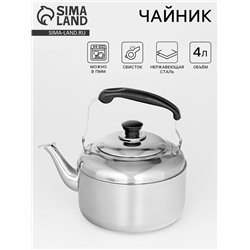 Чайник со свистком, 3.6 л, нержавеющая сталь, хромированный