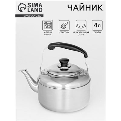 Чайник со свистком, 3.6 л, нержавеющая сталь, хромированный