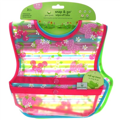 Green Sprouts, Snap & Go Wipe Off Bibs, 9-18 Months, 3 Pack