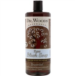 Dr. Woods, Raw Black Soap with Fair Trade Shea Butter, Unscented, 32 fl oz (946 ml)