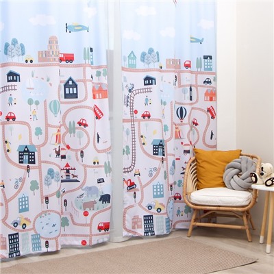 Шторы портьерные «Этель. Город», 145×260 см, 2 шт., габардин