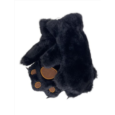 Молодёжные меховые зимние перчатки лапки , цвет  черный