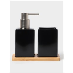 Аксессуары для ванной SAVANNA Square, 3 предмета, дозатор для мыла, стакан, подставка, чёрные