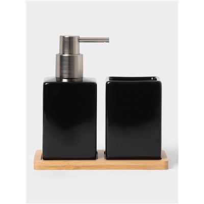 Аксессуары для ванной SAVANNA Square, 3 предмета, дозатор для мыла, стакан, подставка, чёрные