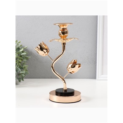 Подсвечник на 1 свечу «Золотые тюльпаны», d=2-6 см, металл, акрил, 10×10×22.5 см