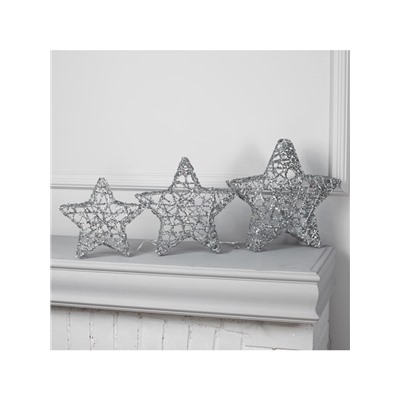 Светодиодная фигура «Звёзды серебристые» 20, 25, 30 см, металл, 220 В, свечение тёплое белое