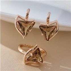 Комплект ювелирной бижутерии коллекция "Дубай" серьги и кольцо 20 р, покрытие позолота, вставка: стекло, цвет: коричневый, арт.414.262-20