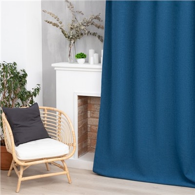 Штора портьерная Этель «Структурная», цвет синий, на шторной ленте, 250×265 см, 100% п/э