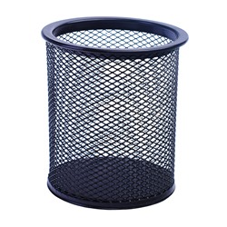 Подставка для пишущих принадлежностей 9,5x9,5x10,5 см, круглый, сетчатая металлическая, черная