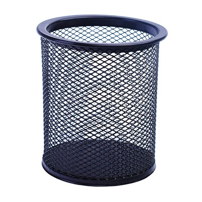 Подставка для пишущих принадлежностей 9,5x9,5x10,5 см, круглый, сетчатая металлическая, черная