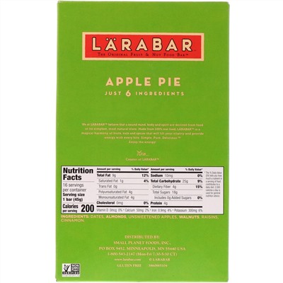 Larabar, The Original Fruit & Nut Food Bar, Apple Pie, 16 Bars, 1.6 oz (45 g) Each