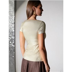 Футболка облегающая из хлопка в рубчик с вырезом лодочка с матовым покрытием металлик