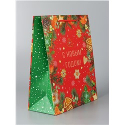 Пакет подарочный новогодний «С новым годом!», 26×32×12 см