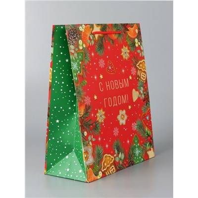Пакет подарочный новогодний «С новым годом!», 26×32×12 см