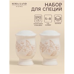 Набор для специй SL Home «Аманде», 5×5×8 см, солонка, перечница, фарфор, белый