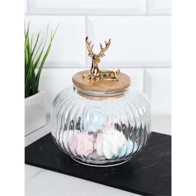 Банка для сыпучих бамбуковая крышка с фигуркой 850 мл / 9936 /уп 60/ новогодняя