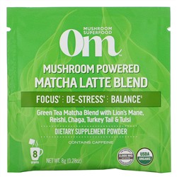 Om Mushrooms, Mushroom Powered Matcha Latte Blend, 10 Packets, 0.28 oz (8 g) Each
