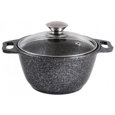 Кастрюля 2,0л., литой алюминий, АП, стекл.кр. (темный мрамор)