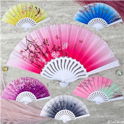 Веер 23 см / 622-8 /уп 12/600/ микс, пластик, полиэстер