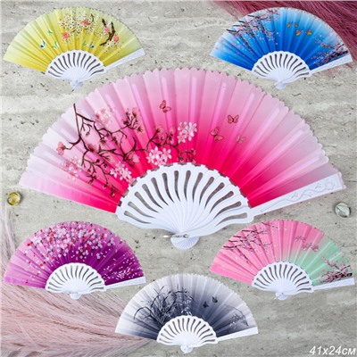 Веер 23 см / 622-8 /уп 12/600/ микс, пластик, полиэстер