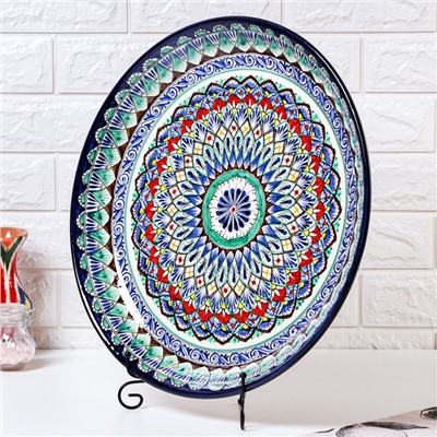 Ляган узбекский Риштанская керамика «Узоры», для плова, d=46 см, синий МИКС