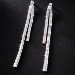 Серьги бижутерия висячие вечерние с камнями, цвет: серебристый и прозрачный, арт.012.054