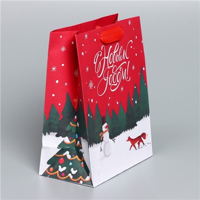 Пакет подарочный новогодний крафтовый New, MS 18×23×10 см
