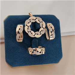 Комплект ювелирной бижутерии коллекция "Дубай" серьги, кулон и кольцо 18 р, покрытие позолота, вставка: цирконы, цвет: прозрачный, арт.217.525-18