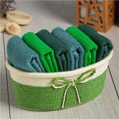 Салфетки махровые декоративные «Этель», 6 шт., 30×30 см, хлопок 100%, зелёные