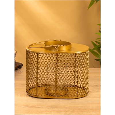 Подсвечник фонарь со стеклянной колбой, 19.5×23×15.5 см, d=10 см, металл, золотистый