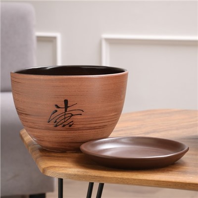 Горшок для цветов «Восток», 4 л, d=23 см, h=17 см, керамика, с поддоном, коричневый