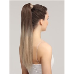 Хвост накладной, прямой волос, на резинке, 60 см, 100 г, омбре русый, блонд