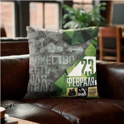Подушка декоративная «Этель. 23 февраля», 40×40 см, велюр, серая, зелёная