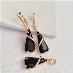 Комплект ювелирной бижутерии коллекция "Дубай" серьги и кулон, покрытие позолота, вставка: фианиты, цвет: черный, арт.414.044