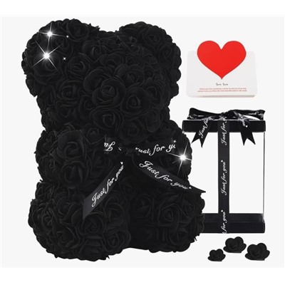 Мишка из роз светящийся в подарочной коробке, 25 см
